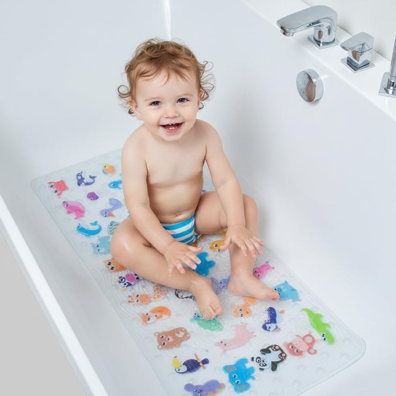 BEEHOMEE Bath Mats for Tub Kids,Baby Toddler - Large Cartoon Non-Slip Bathroom Bathtub Anti-Slip Shower Mats for Floor 35x15,Machine Washable XL Size Bathroom Mats (Zoo) - Image 2